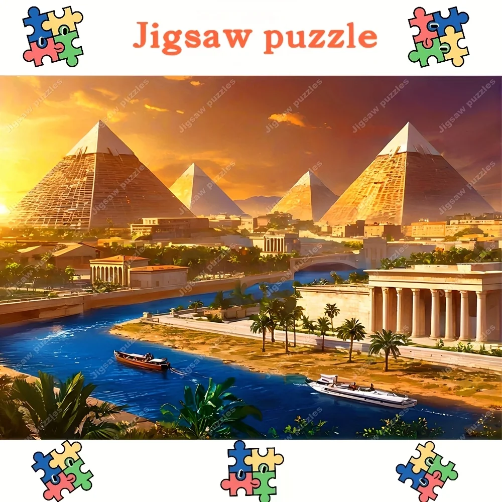 

2000/1314/1000/520pcs Jigsaw Puzzles for Adults & Families - Egyptian Pyramid & Nile River Landscape with Luxurious Pyramid, P