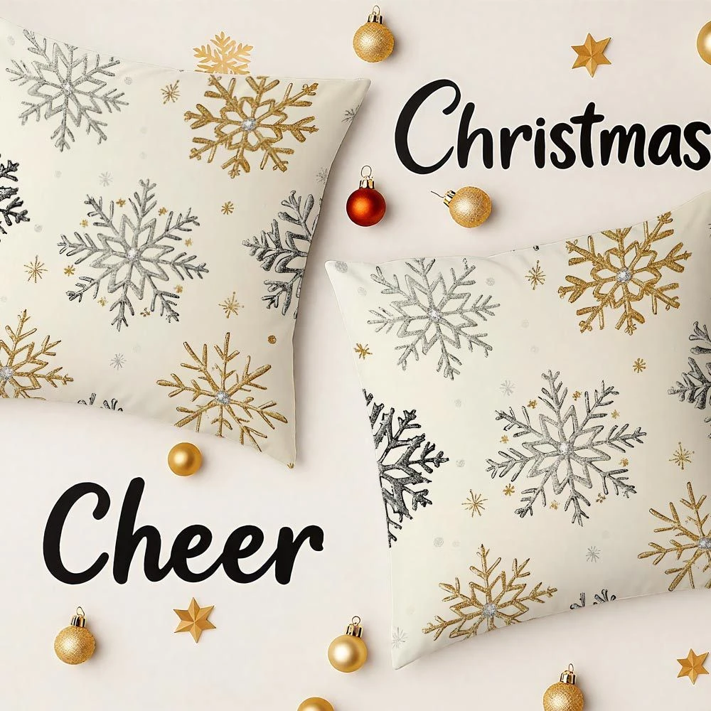 2pc Christmas Snowflake Throw Pillow Covers Set of 2 Glitter Gold Silver Black Holiday Decorative Cushion Cases for Sofa Bedroom