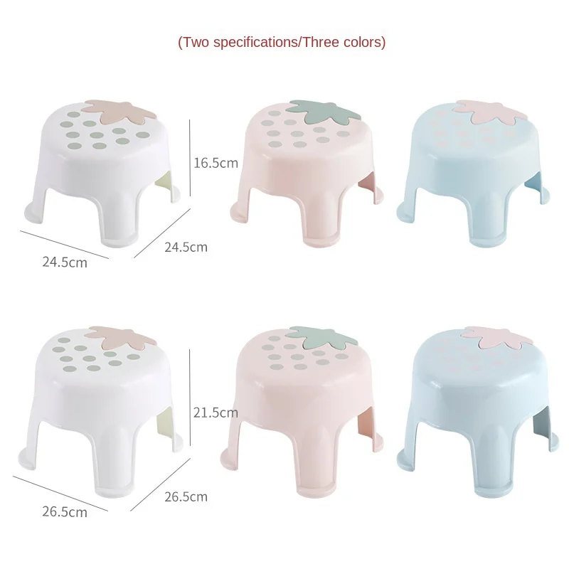 Taburete grueso de fresa para cambiar zapatos, taburete de plástico para el hogar, se puede apilar, silla para niños, taburete antideslizante para