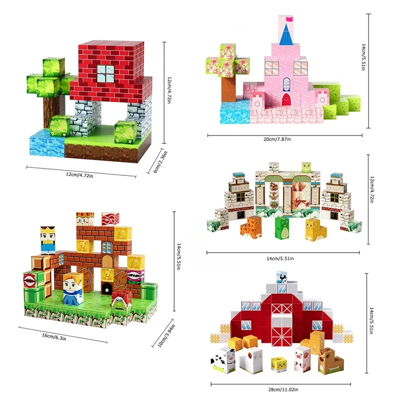 Kreative STEM Magnetische Fliesen Set Prinzessin Schloss Dinosaurier Park Tier Bauernhof DIY Bausteine Lernen Spielzeug Kinder Geschenk