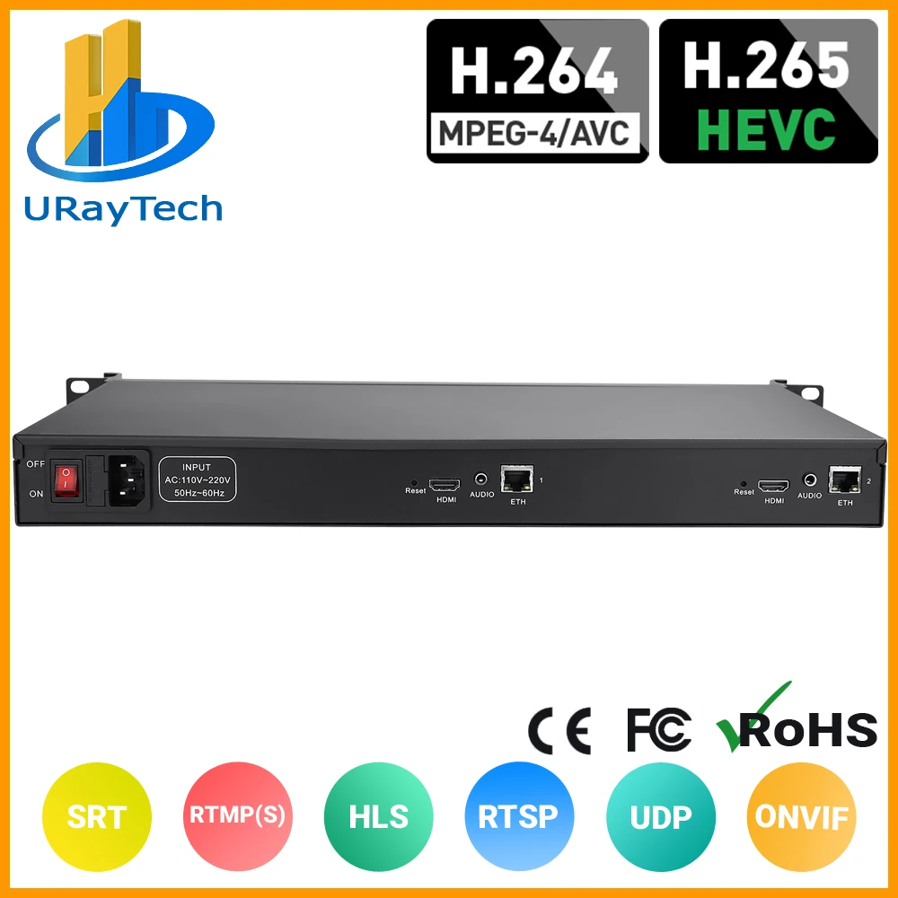 

1U Rack HEVC H.265 HDMI To IP HD Video Encoder IPTV 2 Channels Live Streaming RTMP Encoder Hardware HDMI To H.264 H264