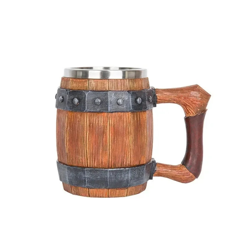 

Viking Vintage Oak Barrel Beer Mug Stein with Stainless Steel Liner Coffee Cup Tea Large Capacity Pub Bar Party Gift