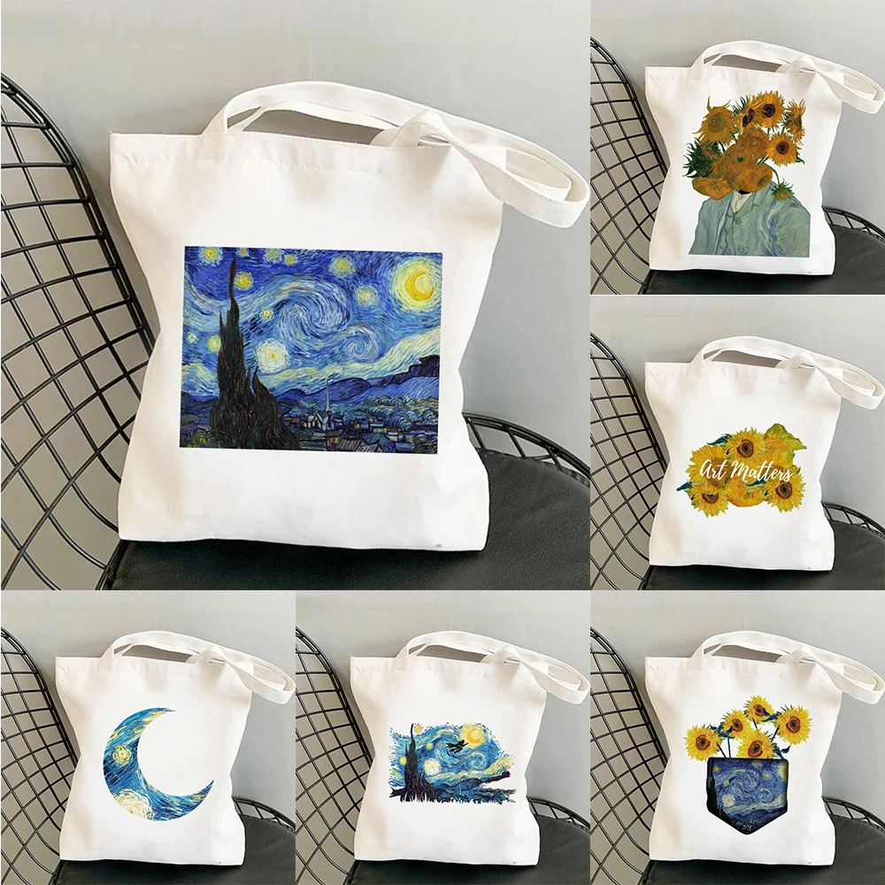 Van Gogh Art Canvas Tote Bag Art Shoulder Bag Vintage Aesthetic Shopping Bag Travel Bag Tote Durable Canvas Material