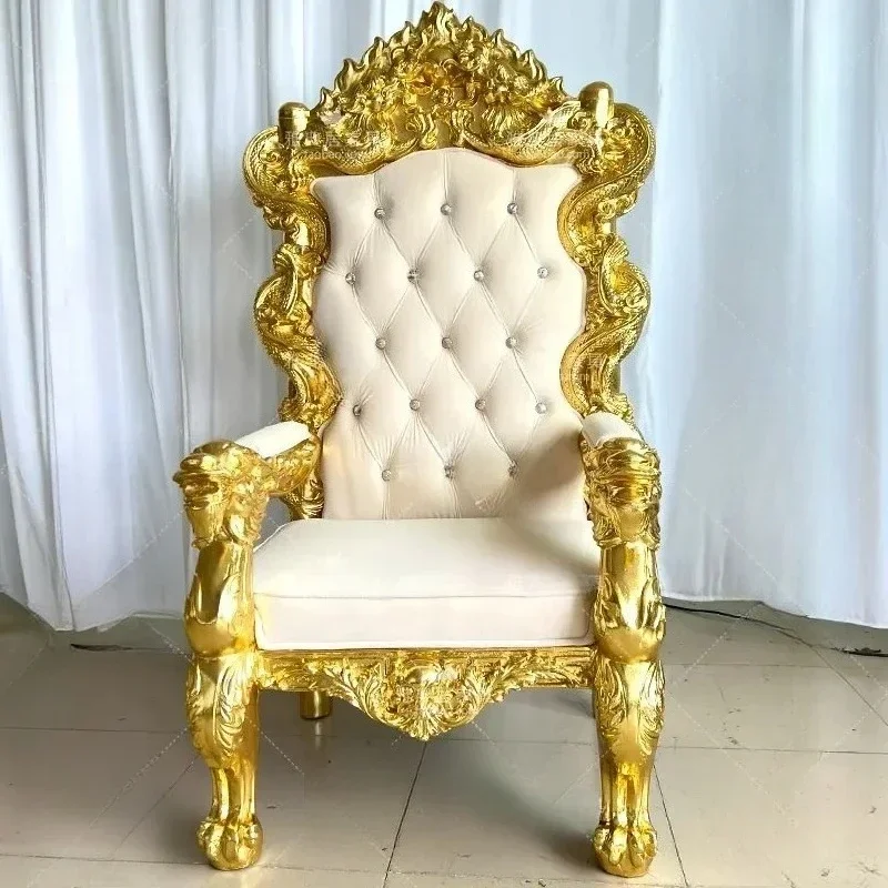 X European Style Carved Dragon Chair High Back Single Chair KTV Gold Leaf Throne King Chair