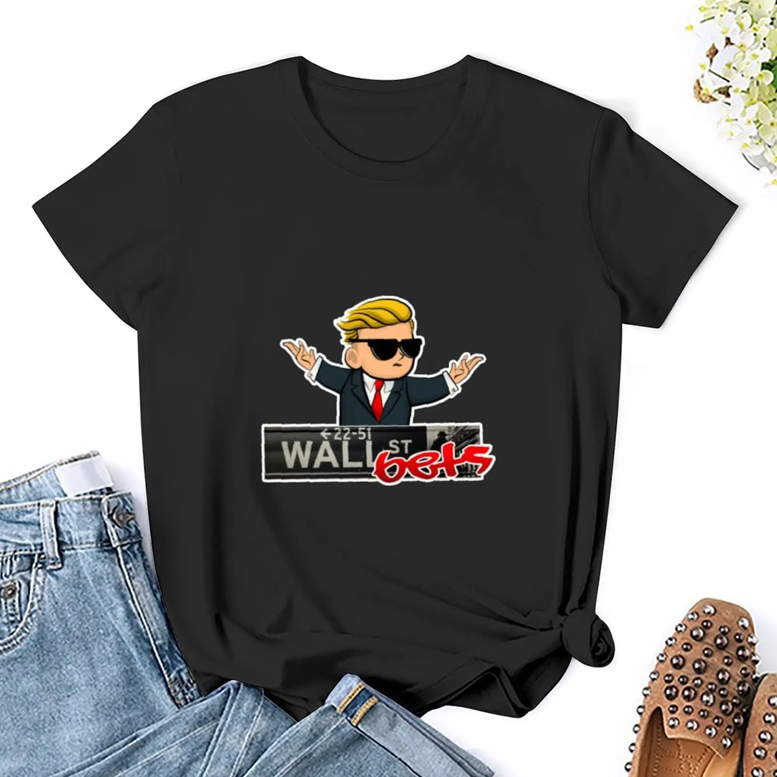 Wall Street Bats logotipo WSB mascote t-shirt para mulheres, camisa com estampa animal para meninas, tops plus size, tops engraçados