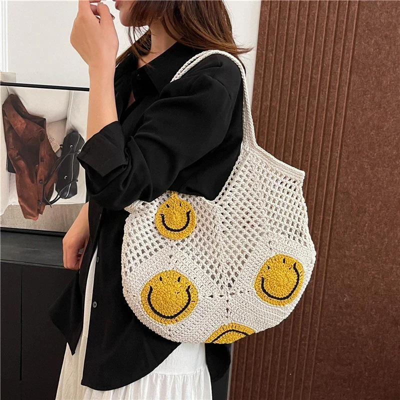 

Women Straw Tote Bag Large Capacity Casual Vacation Shoulder Bag Boho Summer Handbag Designer Hollow Beach Shoulder Bag