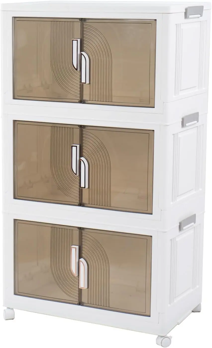

Foldable Storage Bins with Lids Stackable Storage Bins with Doors and Wheels Magnetic Dual-Opening Doors Storage Containers,3pcs