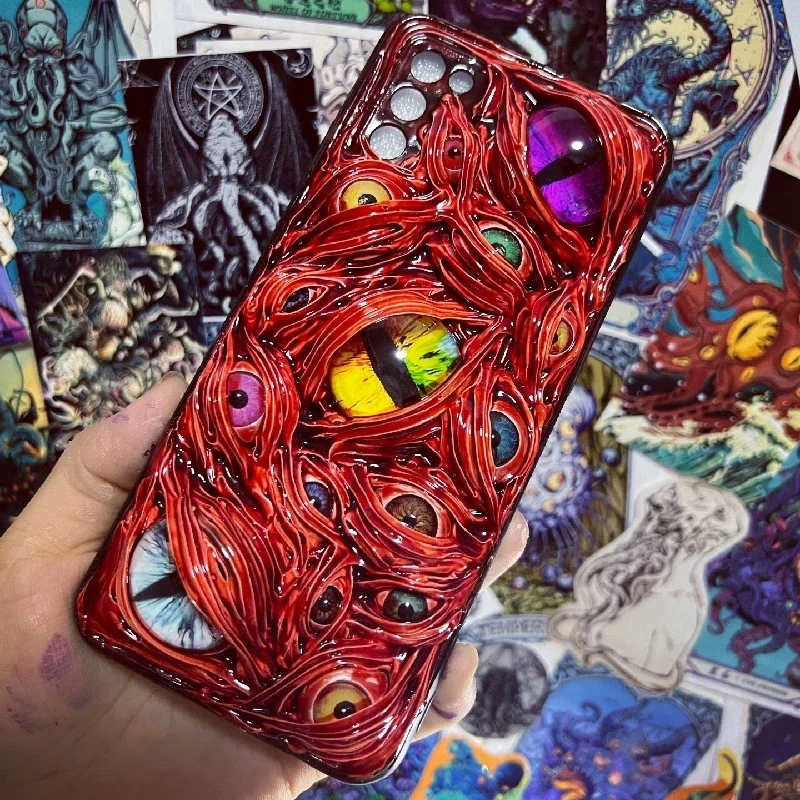 4172 Handmade Mobile Phone Case Original 3D Bloody Cthulhu Eyes Mobile Phone Case Dark Gothic Style Bloody Punk Art Custom Gift