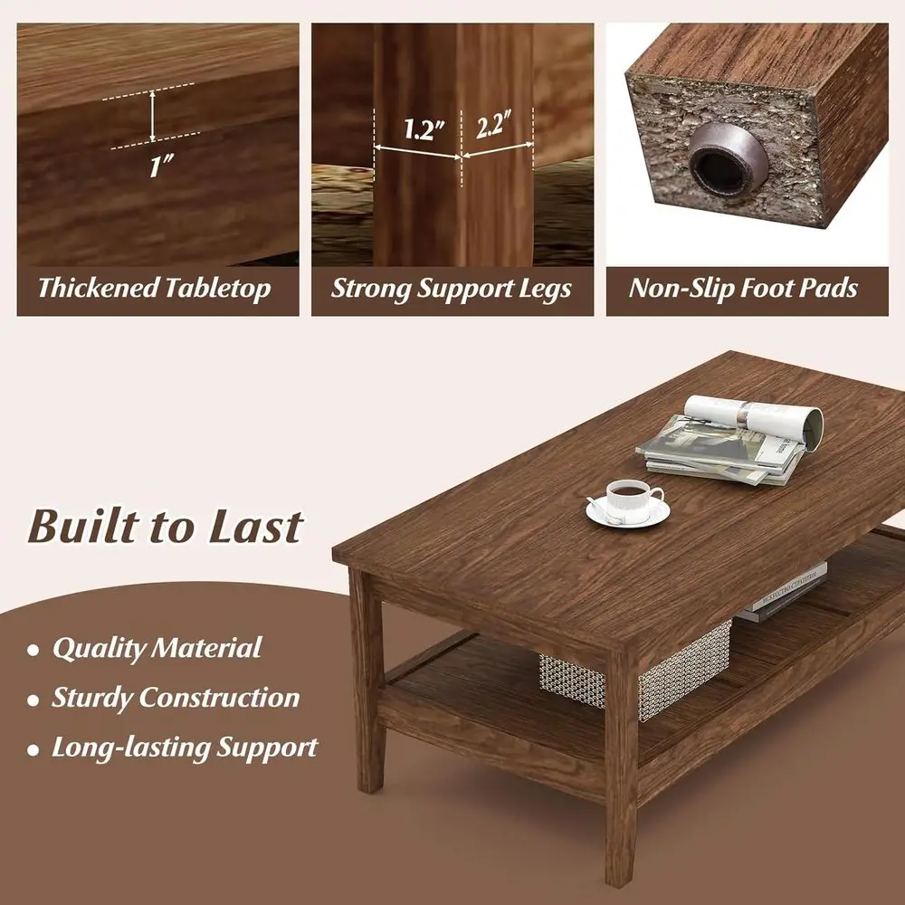 Vintage 2-Tier Walnut Coffee Table with Slatted Shelf for Mid-Century Modern Living Rooms