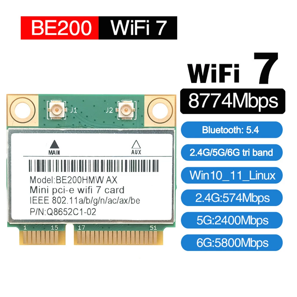 WiFi 7 BE200HMW 2,4G/5G/6 ГГц трехдиапазонный сетевой адаптер Wi-Fi Bluetooth 5,4 BE200 беспроводной ключ для ПК/ноутбука для Win10/11 WiFi6E