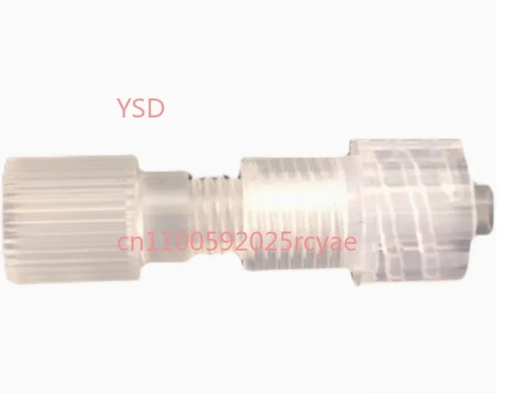 Microfluidic biochip with 10-32 Ruhr, 1/4-28 Ruhr internal thread made of PEEK and PP hard hose adapter.