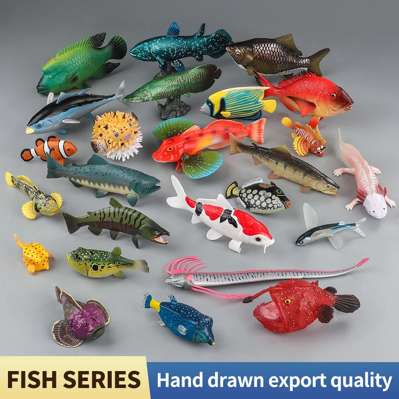 Zestaw figurek zwierząt morskich - Ryby oceaniczne: tuńczyk, ryba żagle, okonik, grufer, łosoś, zabawka edukacyjna z PVC dla dzieci