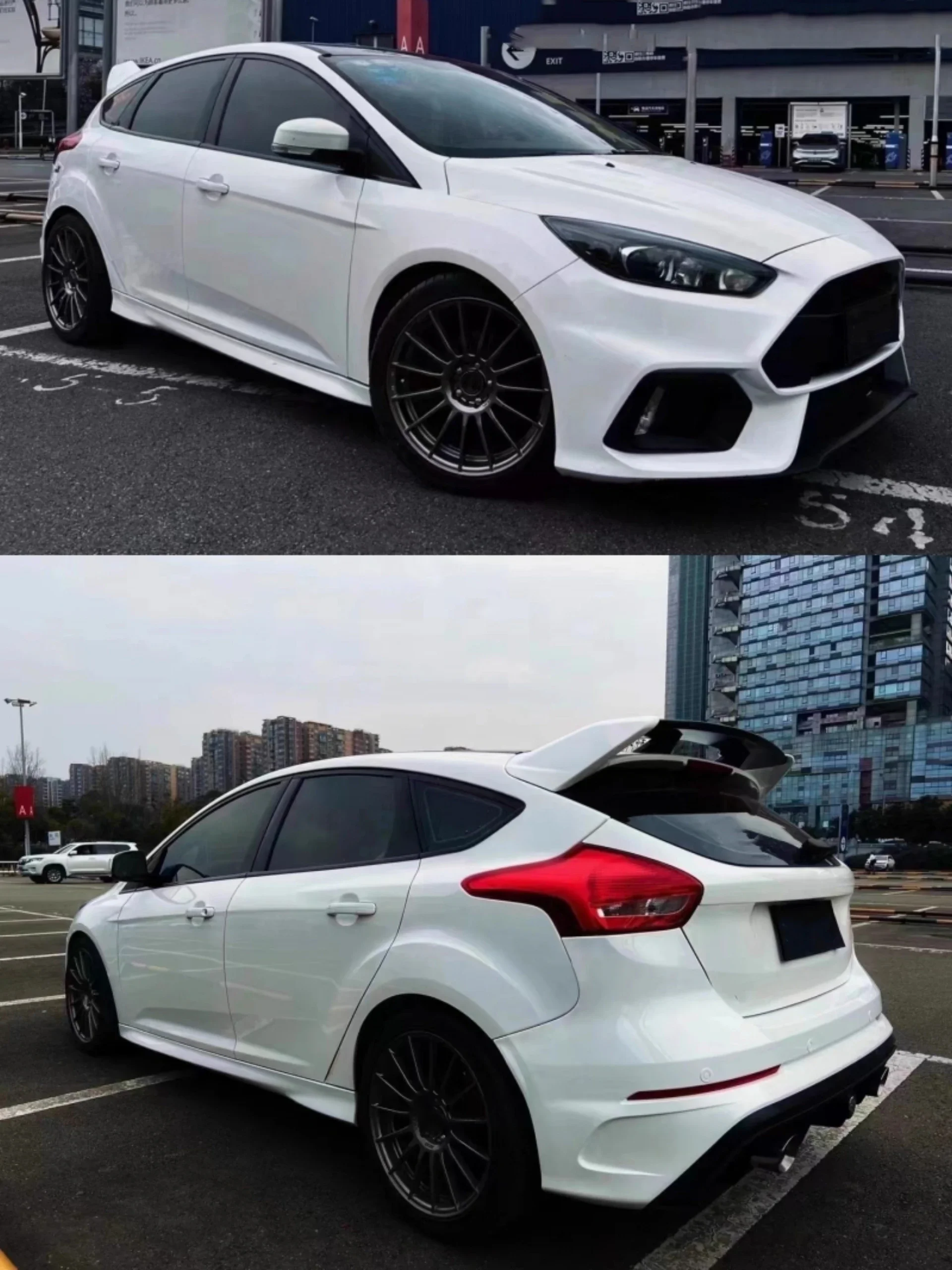 Front Rear Bumper Tail Wing Side Skirt Exhaust for Ford Focus 15-18 Hatchback Modified to RS New Style Car Body Ki