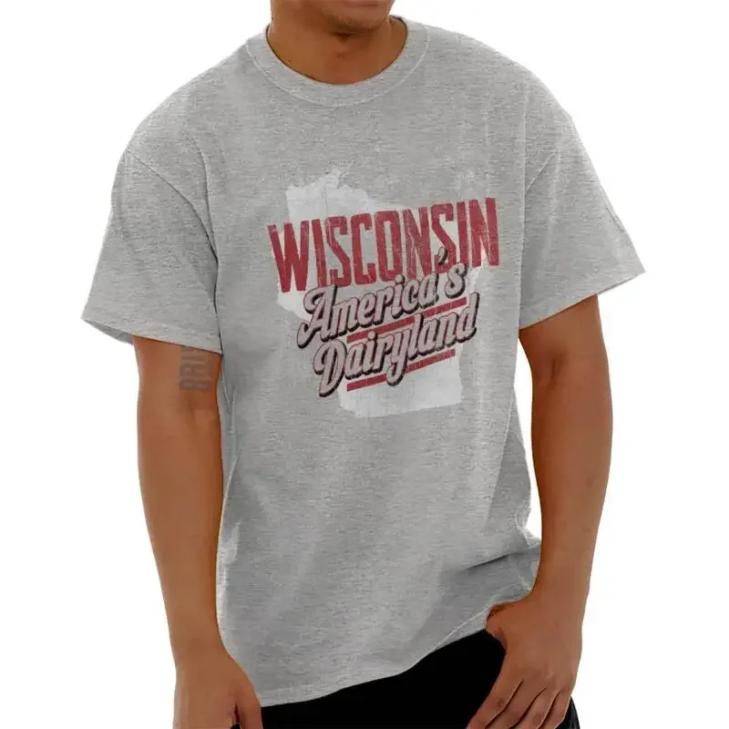 Wisconsin Americas Dairyland Cheese Sports WI Adult Short Sleeve Crewneck Tee