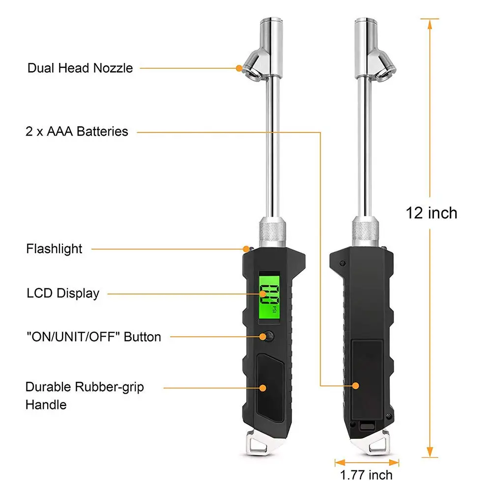 Digital Tire Pressure Gauge 200 PSI Dual Head Stainless Steel For Truck Car LCD Flashlight Vehicle Tester