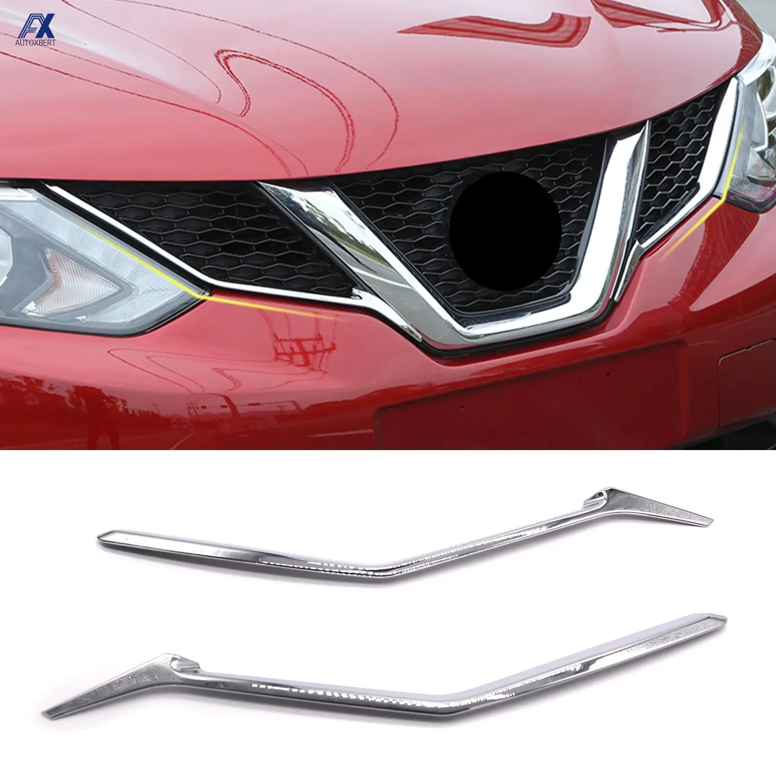 AX FOR NISSAN QASHQAI CHROME FRONT MESH GRILLE GRILL HEAD LIGHT COVER 2014 2015 2016 2017 TRIM INSERT STYLING MOLDING GARNISH