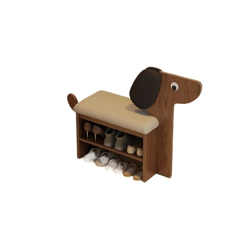 

Solid wood shoe changing stool door home cute puppy creative high-end shoe rack