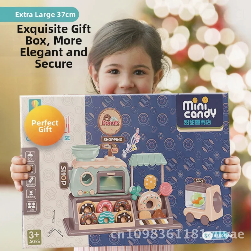 Children's Donut Toy Truck Candy Ice Cream Kitchen Play Set with Sound Light Features for Girls Boys Age 4-6 Interactive