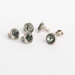 100Sets 6mm Grey/Black Diamond Glass Crystal Rhinestone Rivets Leather Rivet Silver Metal Base For Garment Bag Leathercraft