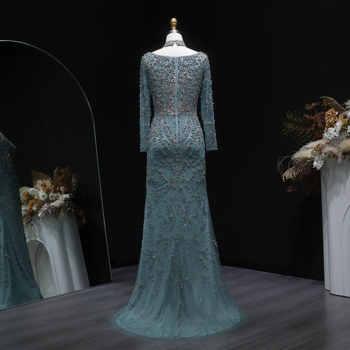 Sharon Said Luxuriöses Arabisches Dubai Rosa Meerjungfrauenkleid mit Langen Ärmeln, Perlenbesetztes Formelles Abendkleid für Hochzeit, Party, Ball, SS181 Maßanfertigung – Detail 26