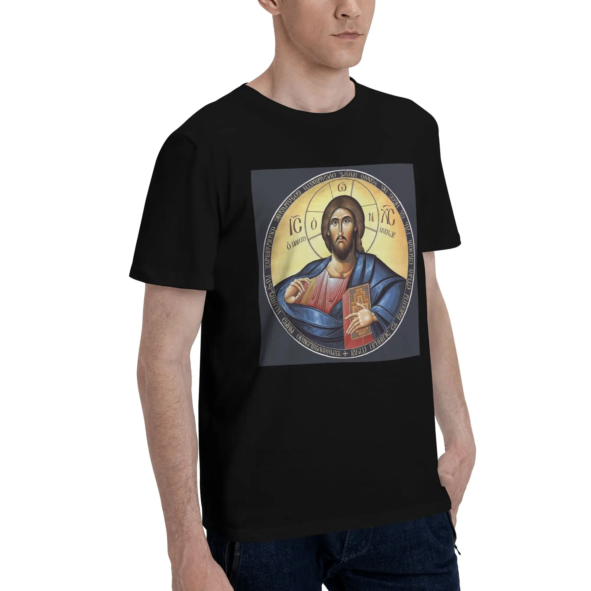 

Christ Pantocrator Orthodox Icon Men T-Shirt Oversized T Shirts Men's Crew Neck Cotton Tees Short Summer Male
