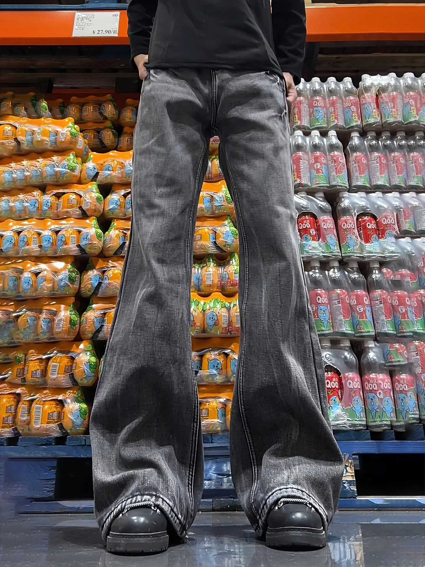 

Bla Lightning Pattern Bell Bot Jeans Men's Autumn Winter American Sle Slimming Fce Straight Leg Pants High Waist
