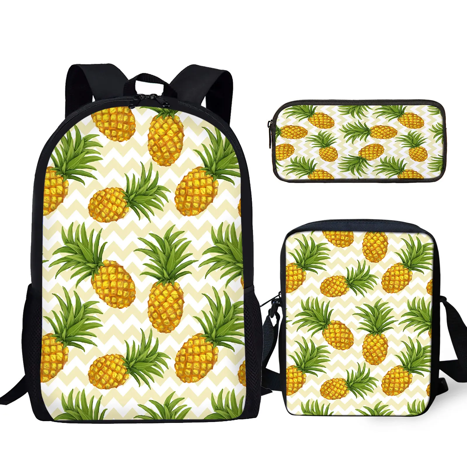 

Pineapple 3D Printing Laptop Bag Student Textbook Large Capacity Backpack Messenger Bag With Zipper Casual Travel Pencil Case