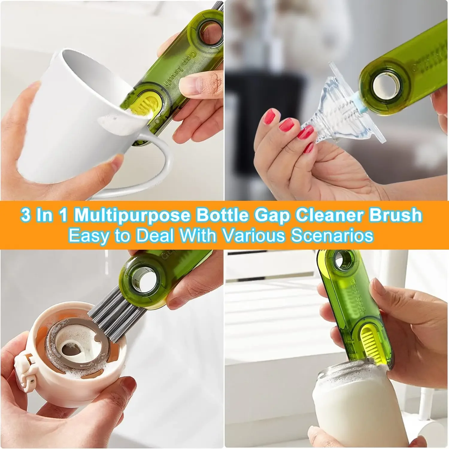 3 In 1 Multifunctional Cleaning Brush Tiny Bottle Cup Lid Detail Brush Straw Cleaner Tools Household Kitchen Cleaning Tool