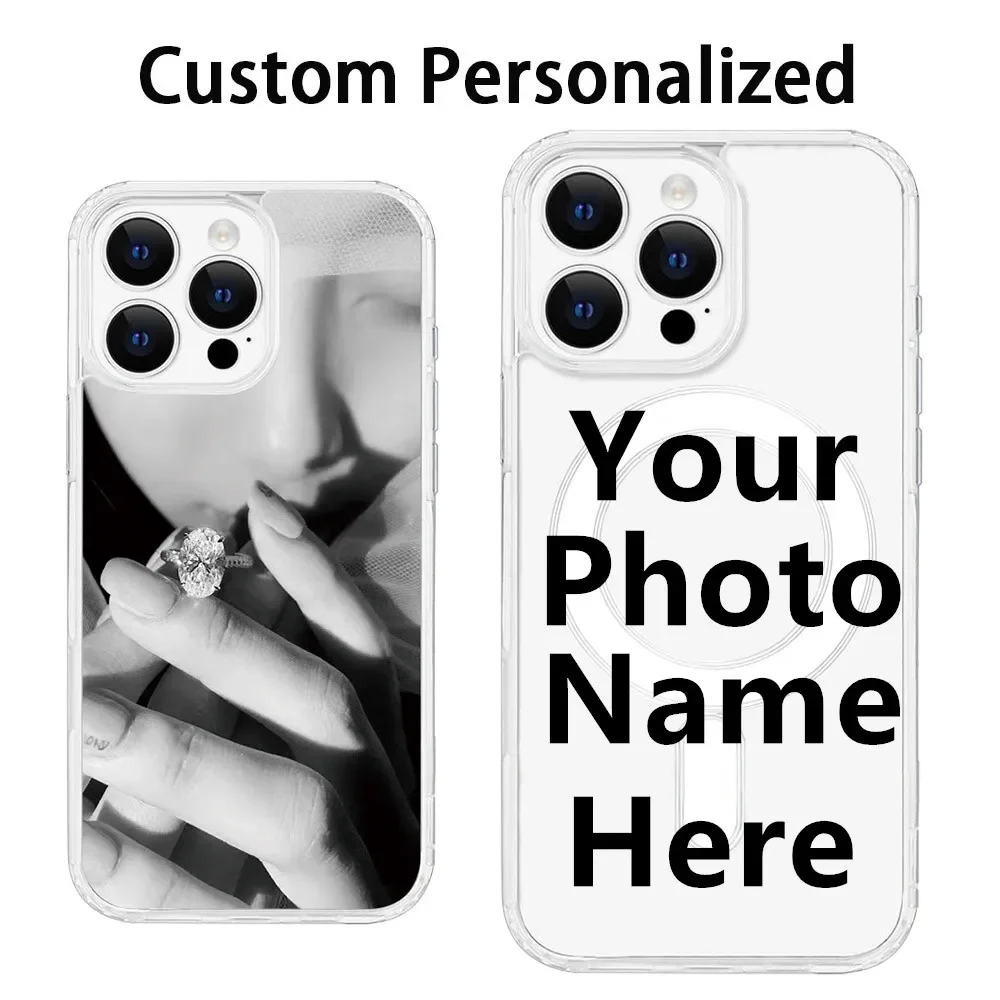 Custom Personalized Photo Text Name Logo Case For iPhone 16 15 13 12 11 Pro XS XR Max 14 Plus For Magsafe Shockproof Back Cover