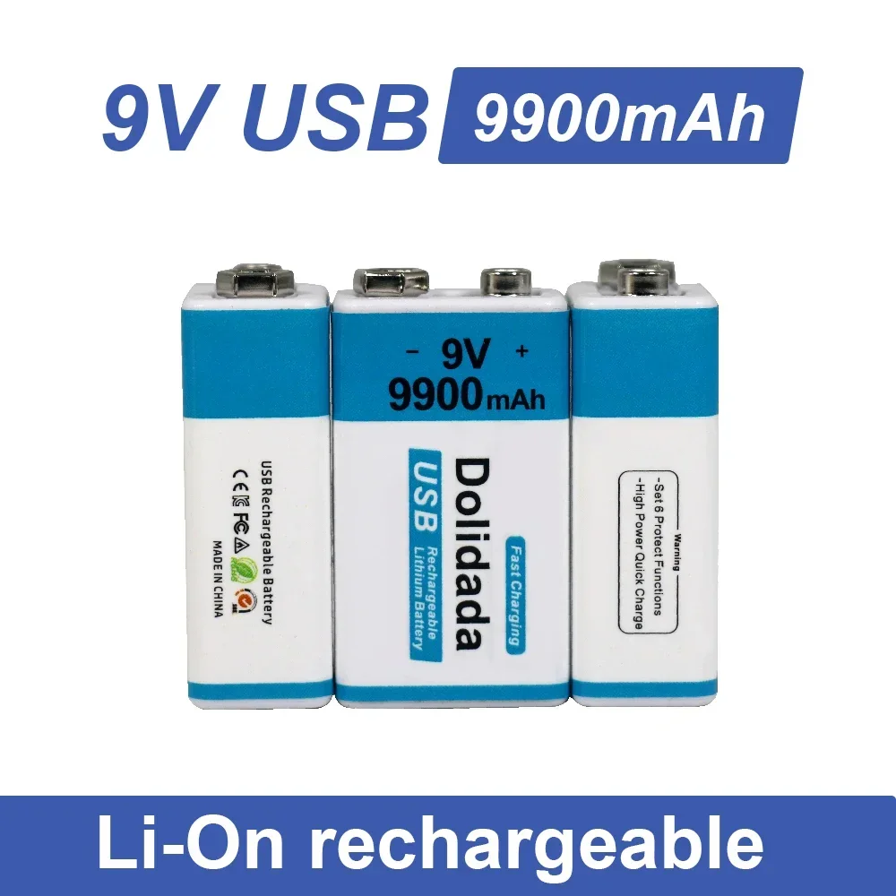 

Free Shipping 2024 Best-selling 9V 9900Mah+USB Fast Charging Line LI-ION Rechargeable Battery for Multimeter Microphone Toy