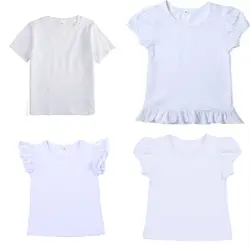 Wholesale Kids Short Sleeve Puff Sleeve 100% Cotton Thick White Blank Shirts Casual Top Girls T-shirt Clothing