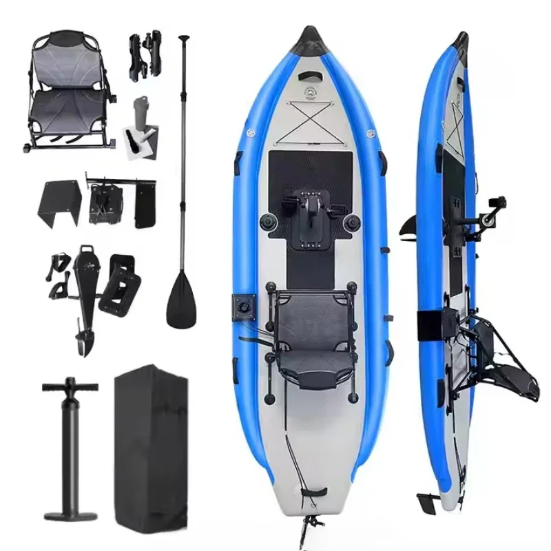 PVC Inflatable Kayaks with Gear Pully Foot Pedal,3.1-4m Portable Fishing Boat Kayak with Fishing Rod Holder for 1 Adult