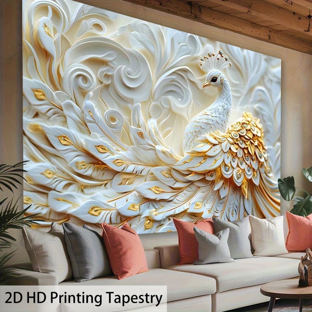 Elegant Peacock Tapestry, Embossed Vibrant Feather Design, Luxury Animal Print Wall Art for Living Room and Bedroom Decor