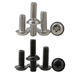 50pcs Black/Nickel Plated Stainless Steel Cross Recessed Round Head with Washer Ring Screw Bolt M1.4/M1.7/M2/M2.5/M3/M3.5/M4