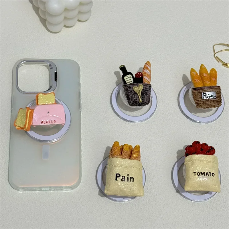 Simple Style Tomato Bread Baguette Toast Mobile Phone Accessories Cute Food Holder Stand For Magsafe Magnetic Bracket Support