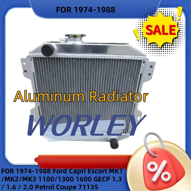 Radiador de Aluminio 71135 para Ford Capri Escort MK1/MK2/MK3 1100/1300 1600 GECP 1.3 / 1.6 / 2.0 Gasolina Coupé 1974-1988 75 76 77 78