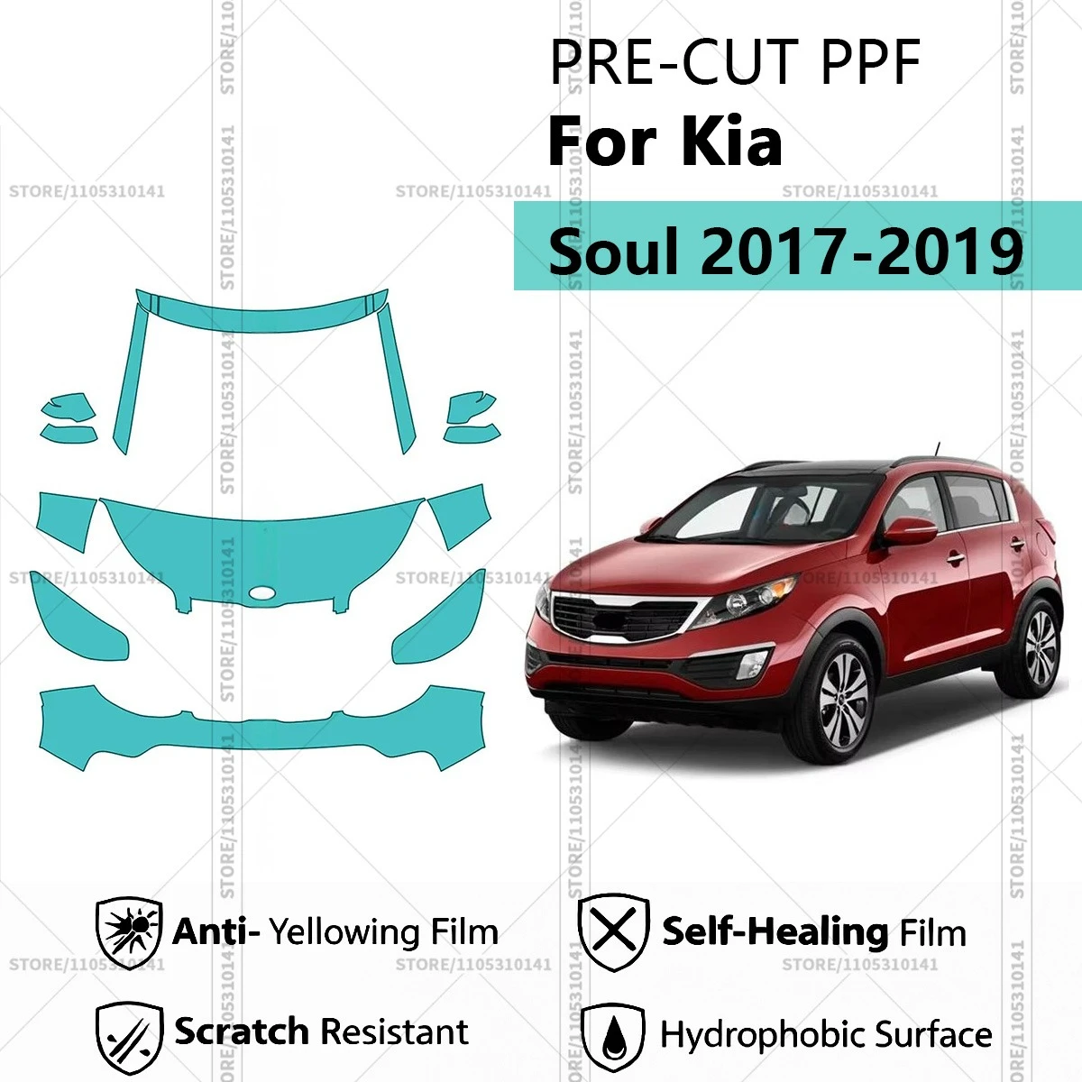

Предварительно нарезанная защитная пленка PPF, прозрачная автомобильная пленка, профессиональный комплект PPF для передней части автомобиля Kia Soul 2017-2019