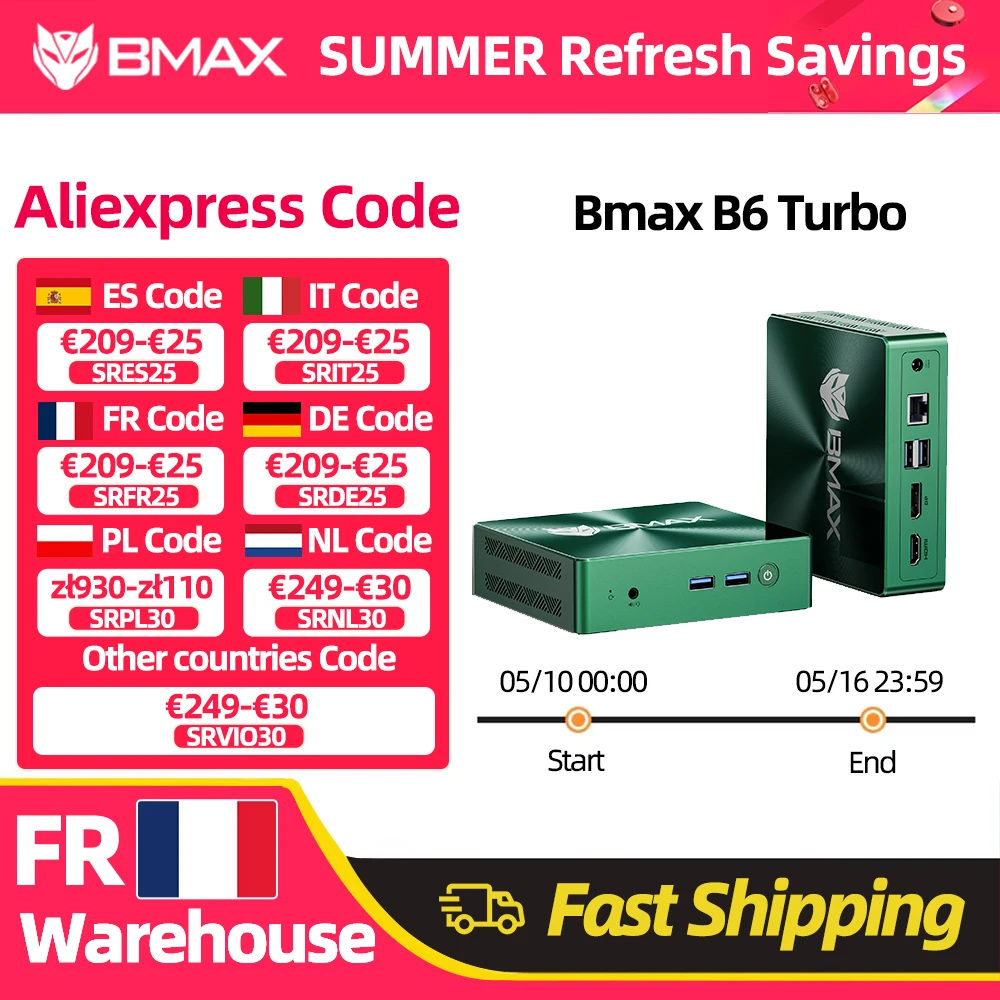 Mini PC BMAX B6 Turbo Intel Core i5 8257U Windows 11 16 Go de RAM 512 Go SSD HDMI USB DP Ethernet Bluetooth WIFI Ordinateur