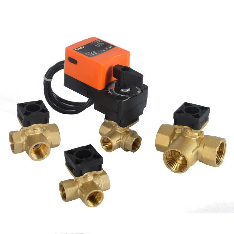 Hvac Valves 3 Way Electric On/off Type Floating Manual Handle Control  Actuated Brass Motorized Water Ball Valve