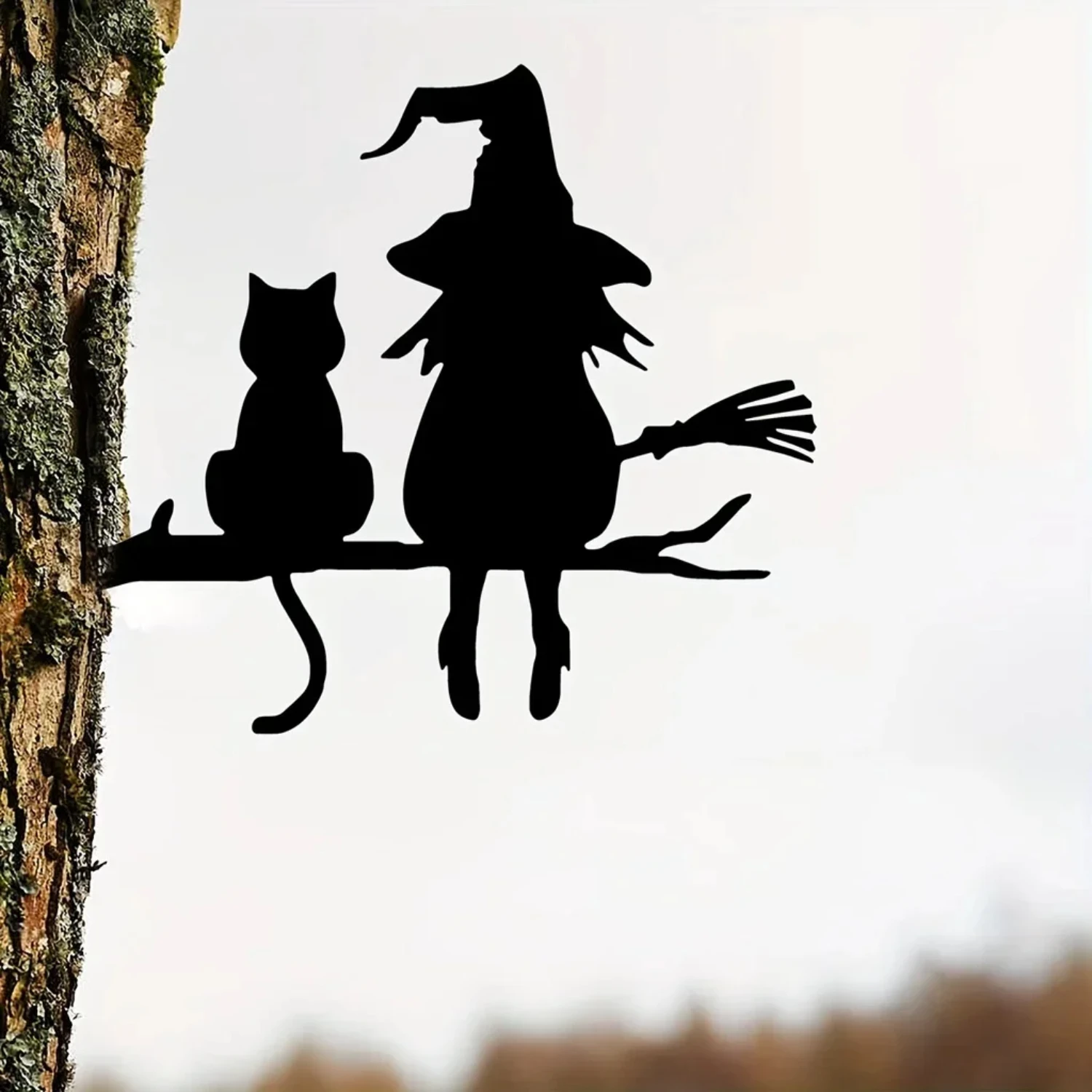 New Charming and Enchanting Cute Cat and Iron Witch Garden Stake - Beautiful Yard Art Decoration for Your Courtyard, Lawn, and G