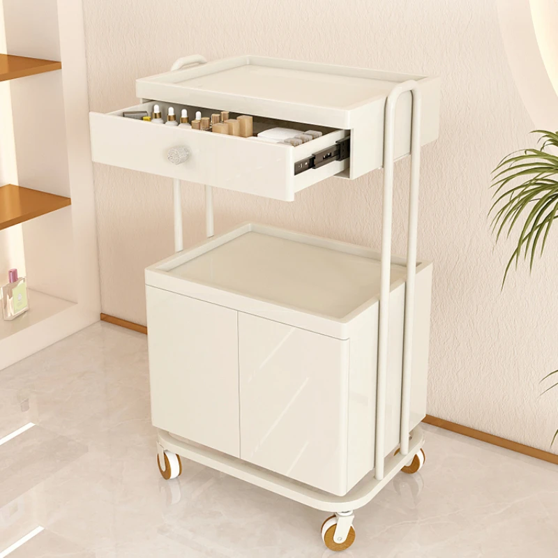 Tea Spa Stainless Steel Salon Trolley Lash Cleaning Drawers Welding Salon Trolley Wooden Bar Luxury Carritos Furniture ZT50ST