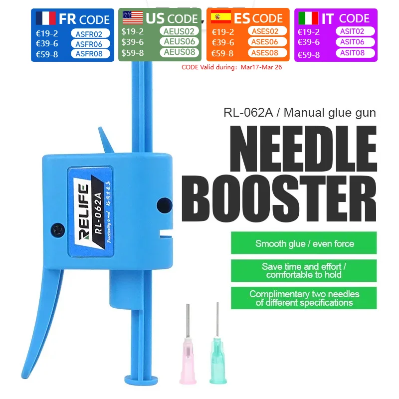 RELIFE RL-062A Needle Booster Universal Propulsion Tool Manual Glue Gun 10cc Solder Flux Dispenser Welding Oil Solder Paste UV