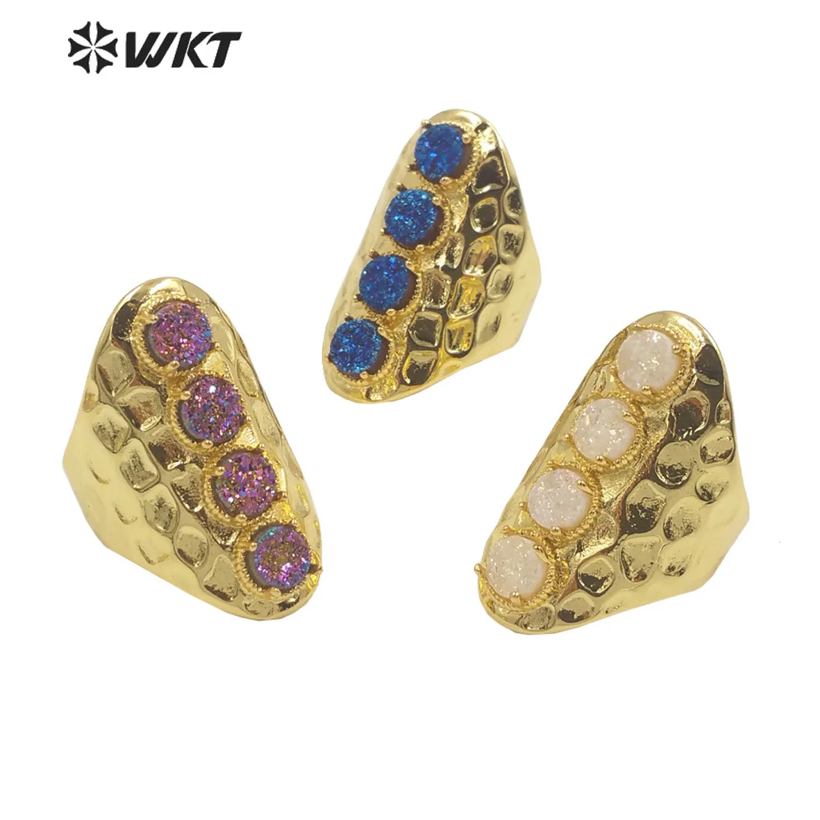 WT-R443 WKT 2023 fashion style druzy agate stone hot SALE women wedding gift Exquisite style gift ring gold-plate ring INS