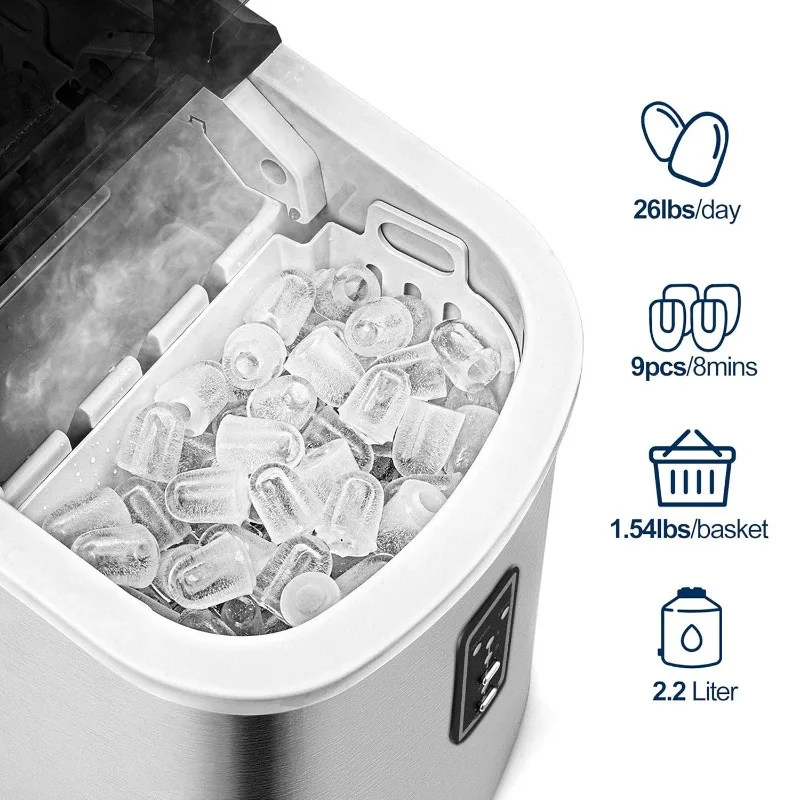 Ice Maker Machine Countertop, 26 lbs in 24 Hours, 9 Cubes Ready in 8 Mins