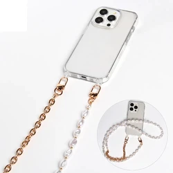 Luxury Korean Crossbody Lanyard Necklace Pearl Chain Phone case for iPhone 11 12 13 14 15 16 Pro Max Cover with Strap