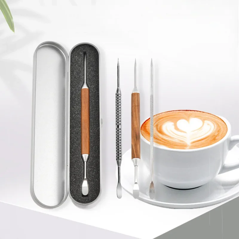 

Stainless Steel Coffee Decorating Art Pen Wooden Handle Latte Pull Flower Needle Barista Tool Coffee Accessories Modeling Tool