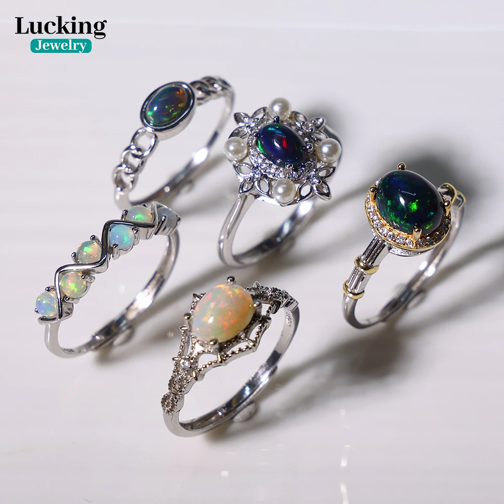 

Luxury Australian Black Opal 925 Sterling Silver Rings - Sparkling Fine Jewelry Gift Anniversary Gift Engagement Ring