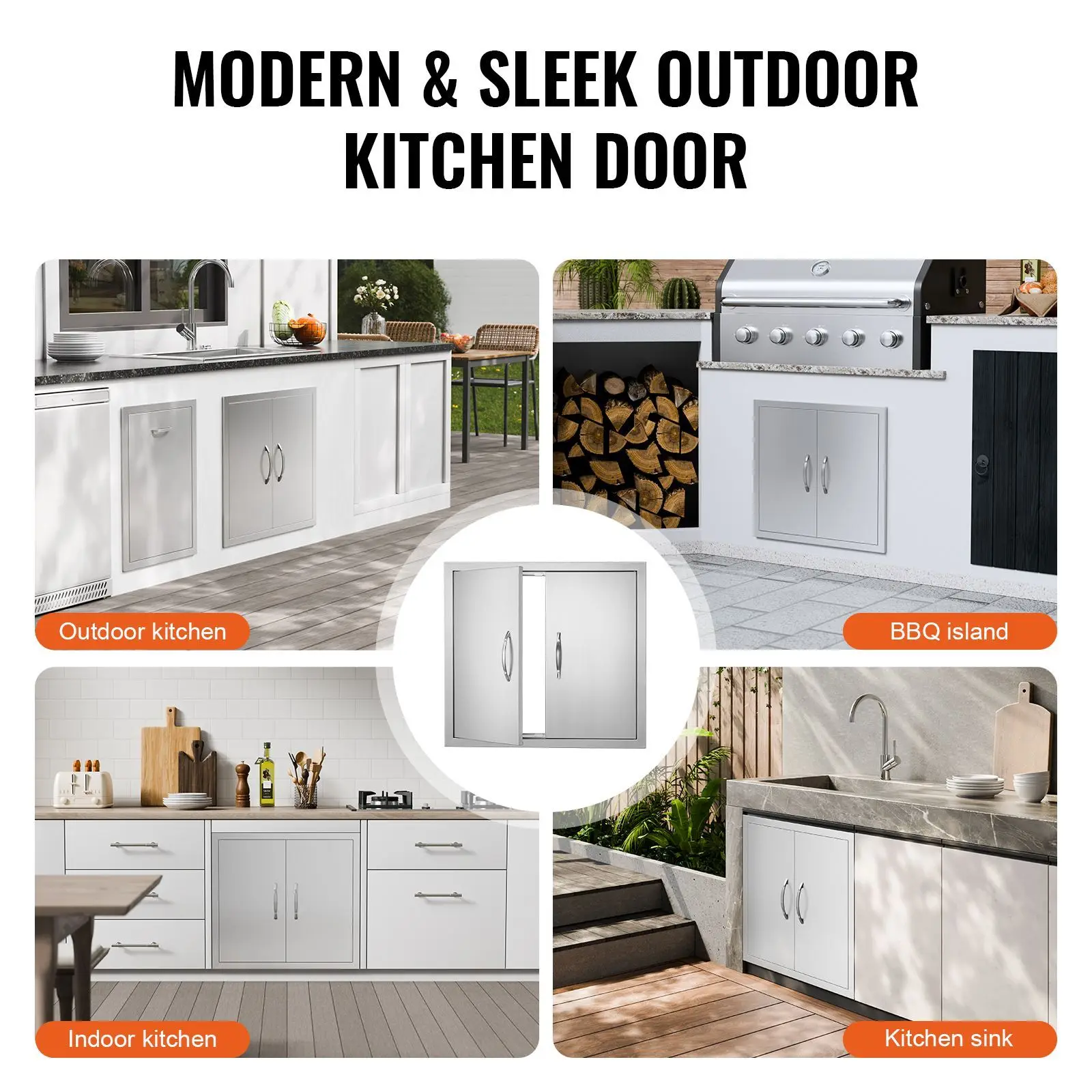 BBQ Access Door, 26W X 24H Inch Double Outdoor Kitchen Door, Stainless Steel Flush Mount Door, Wall Vertical Door with Handles