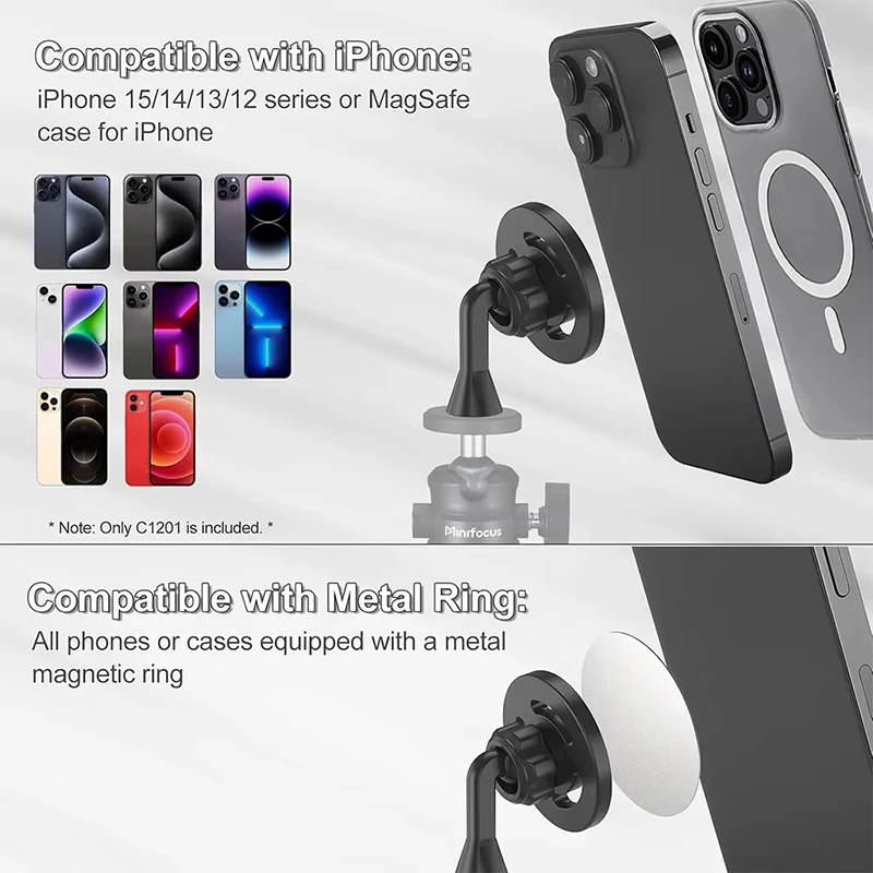 حامل هاتف محمول مغناطيسي مع 1/4 بوصة لهاتف iPhone 16 16 15 14 13 محول تركيب ثلاثي القوائم لهاتف Apple Magsafe عصا سيلفي للهاتف