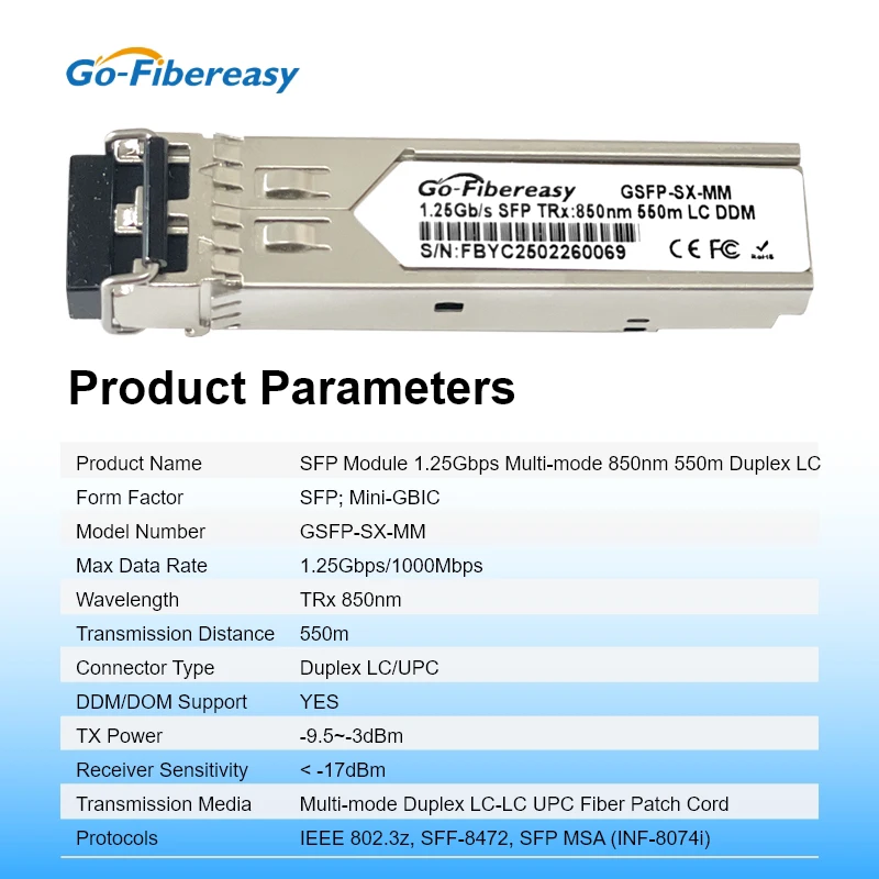 Gigabit SFP Optical Module 1.25G LC MMF 1000BASE-SX 850nm 550m DDM SFP Transceiver For Mikrotik/Ubiquiti /D-Link...Fiber Switch